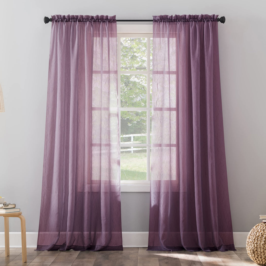 No. 918 Erica Crushed Sheer Voile Rod Pocket Curtain Panel 51" x 84" Purple 51 x 84 - Purple