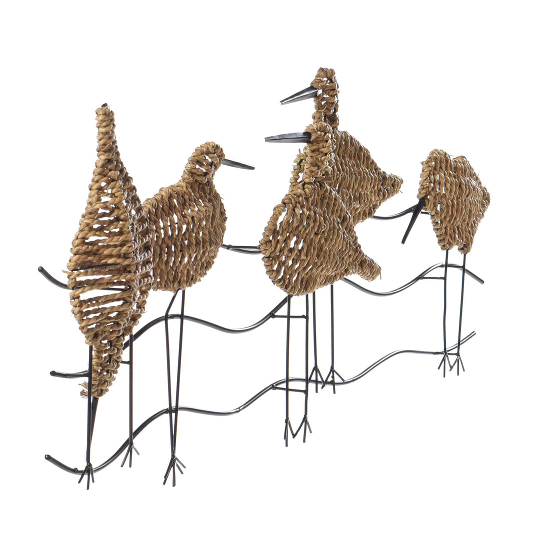 Flock of Birds Natural Woven Seagrass Wall Art Silver Transitional Metal