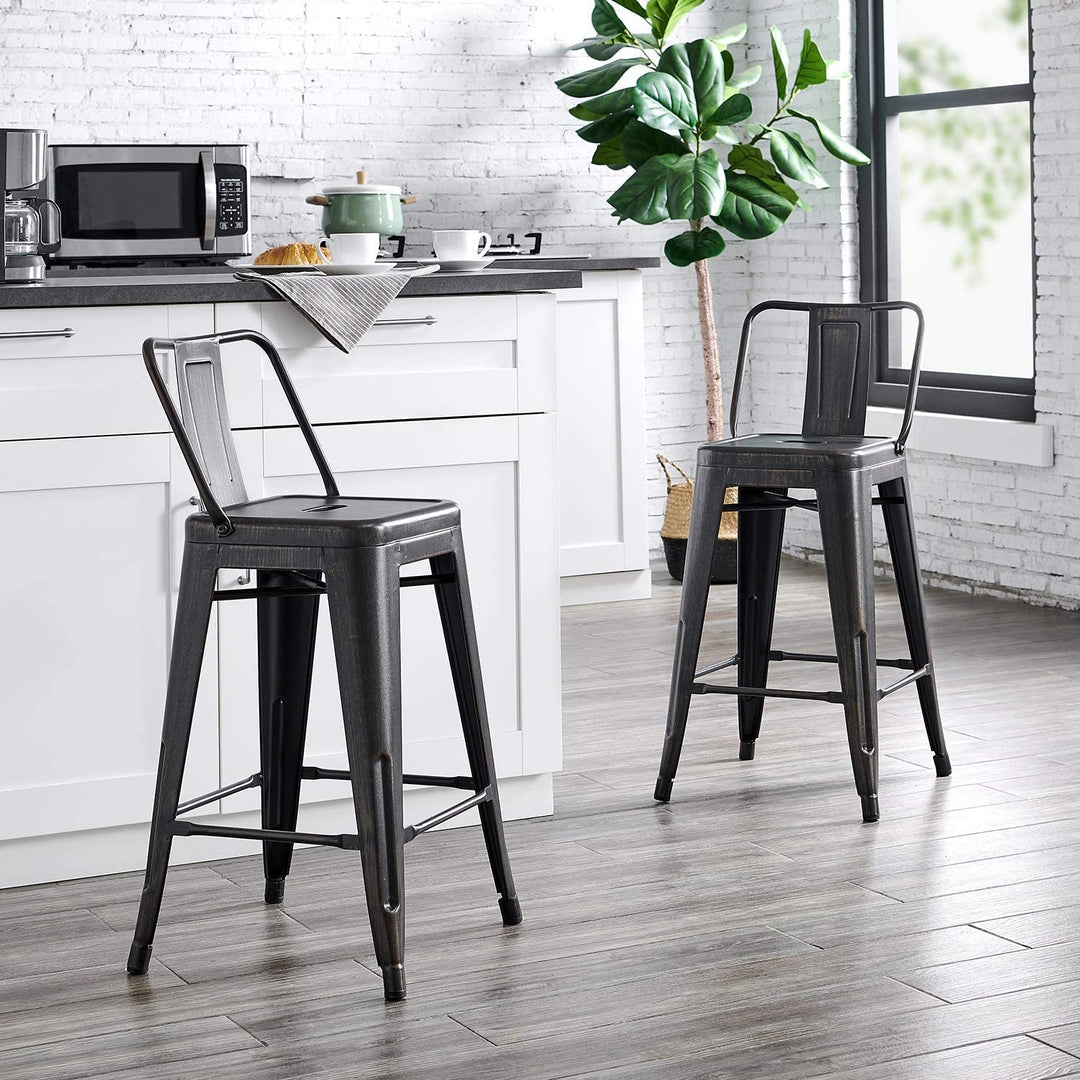 AC Pacific Modern Industrial Metal Bar Stools with Low Back Matte Finish