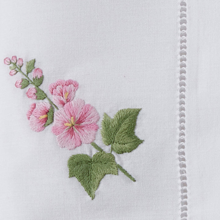 Saro Lifestyle Embroidered Hollyhock Hemstitch Napkin (Set of 6) White 20"