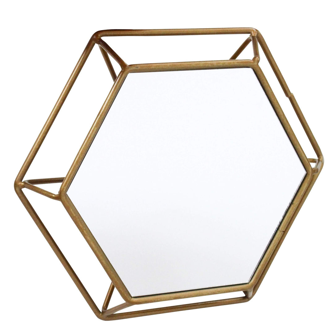 Hexagonal Hexagon Mirror Wall Mounted Mirrors Hanging Vertical Modern Gold Metal