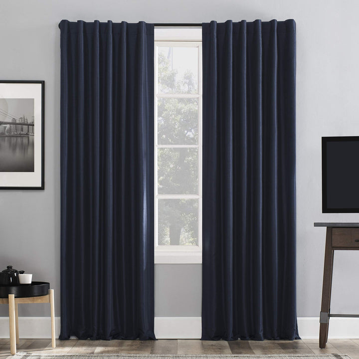 Sun Zero Greyson Faux Dupioni Silk Thermal Extreme Total Blackout Back Tab 50 x 108 - Navy