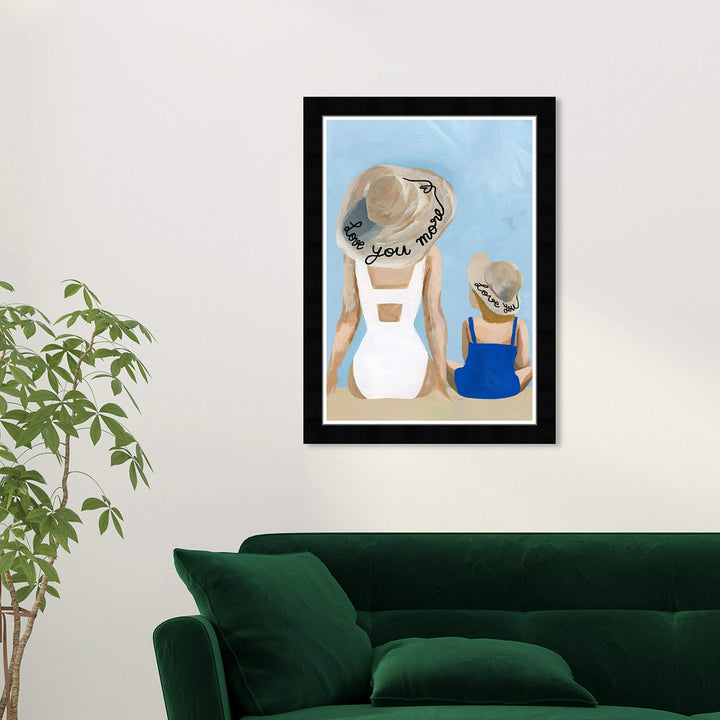 Love You More' People and Portraits Wall Art Framed Print Blue Brown Modern