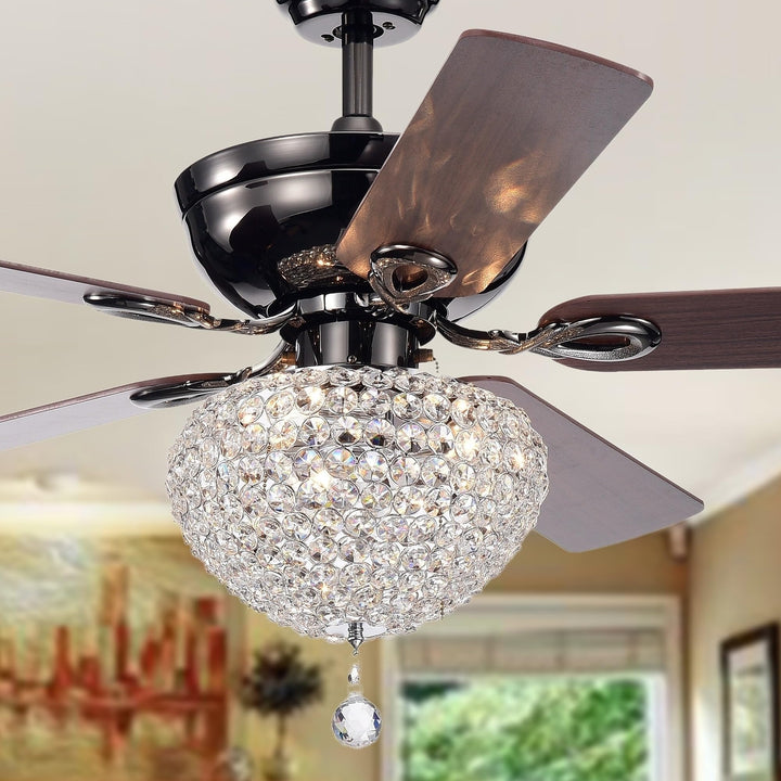 Black 52-inch 3-Light Lighted Ceiling Fan W Crystal Basket Shade 5-Blade 2 Color