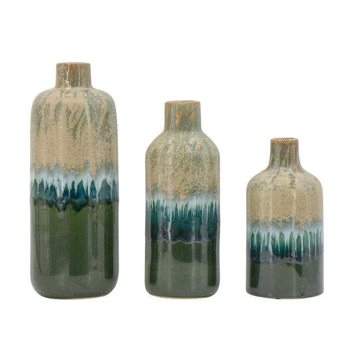 Vases Set of 3 Blue/Green Blue Traditional Ceramic