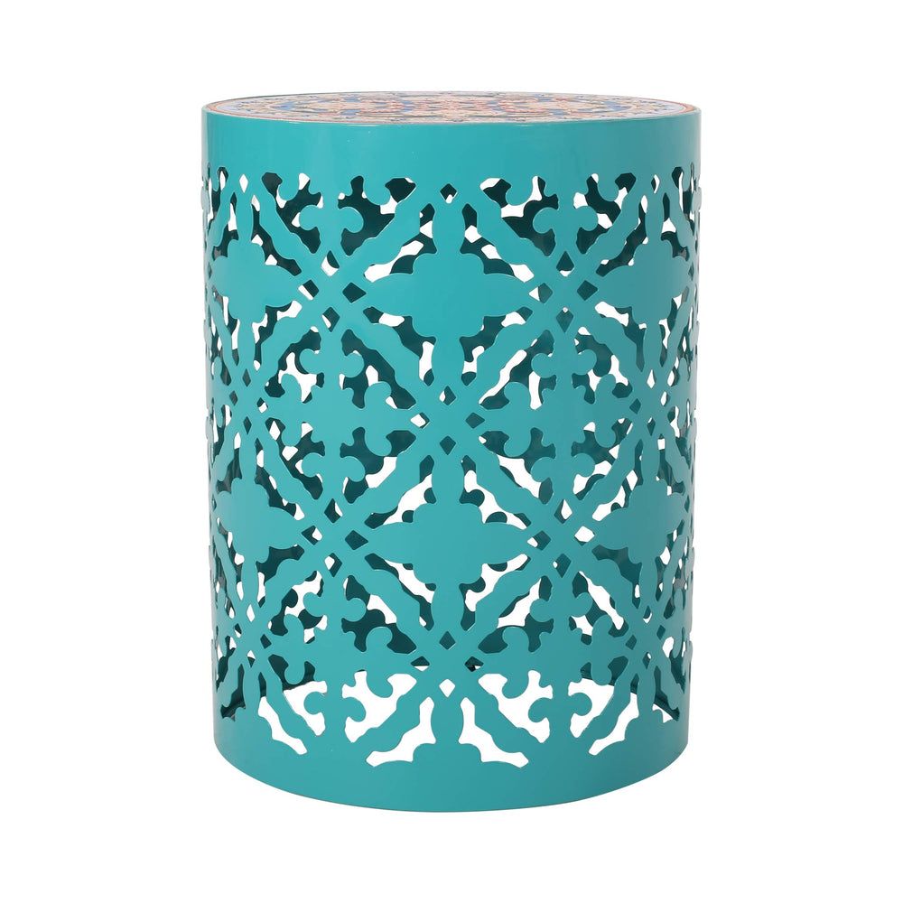 Christopher Knight Home Joseph Outdoor Lace Cut Side Table with Tile Top Teal Teal + Multi-Color