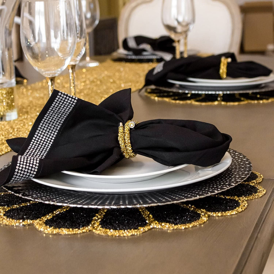 Rhinestone Flowerburst Placemat Black Modern Contemporary Round