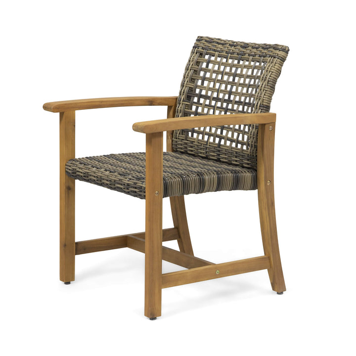 GDFStudio Outdoor Acacia Wood and Wicker Dining Chair (Set of 2) Natural and