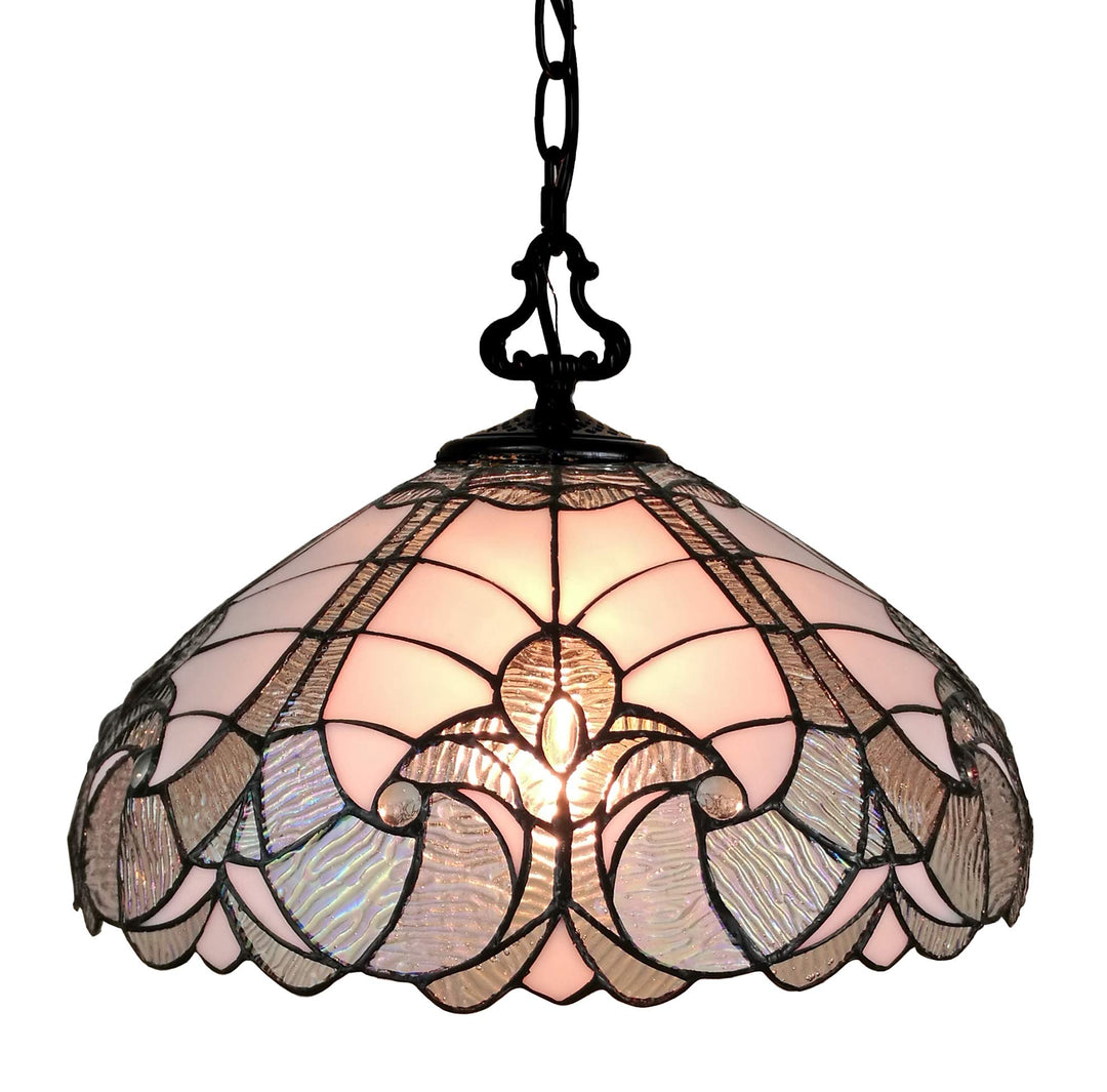 Tiffany Style Hanging Pendant Lamp 16" Wide Floral Stained Glass White Grey