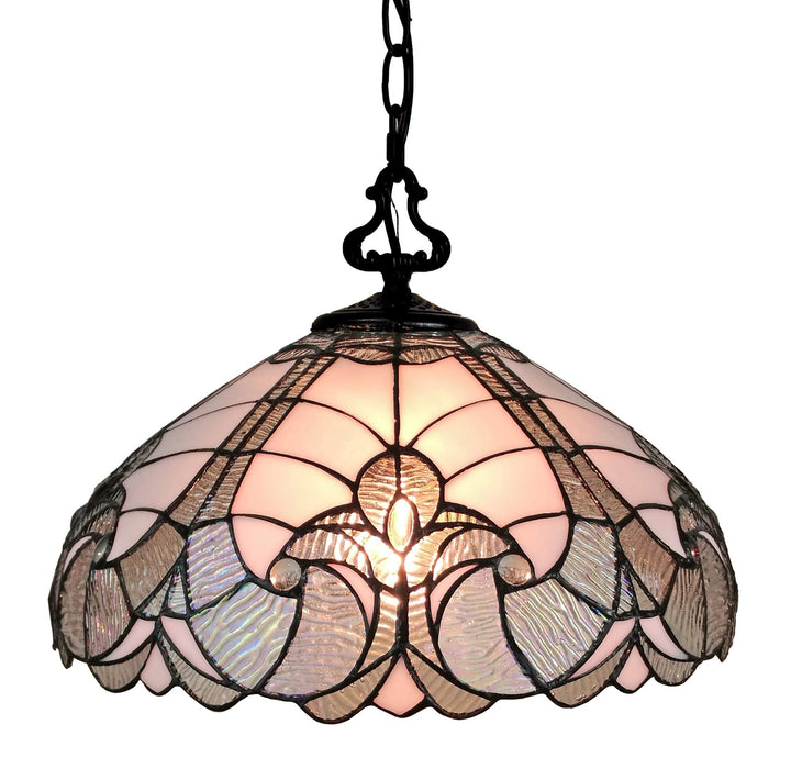 Tiffany Style Hanging Pendant Lamp 16" Wide Floral Stained Glass White Grey