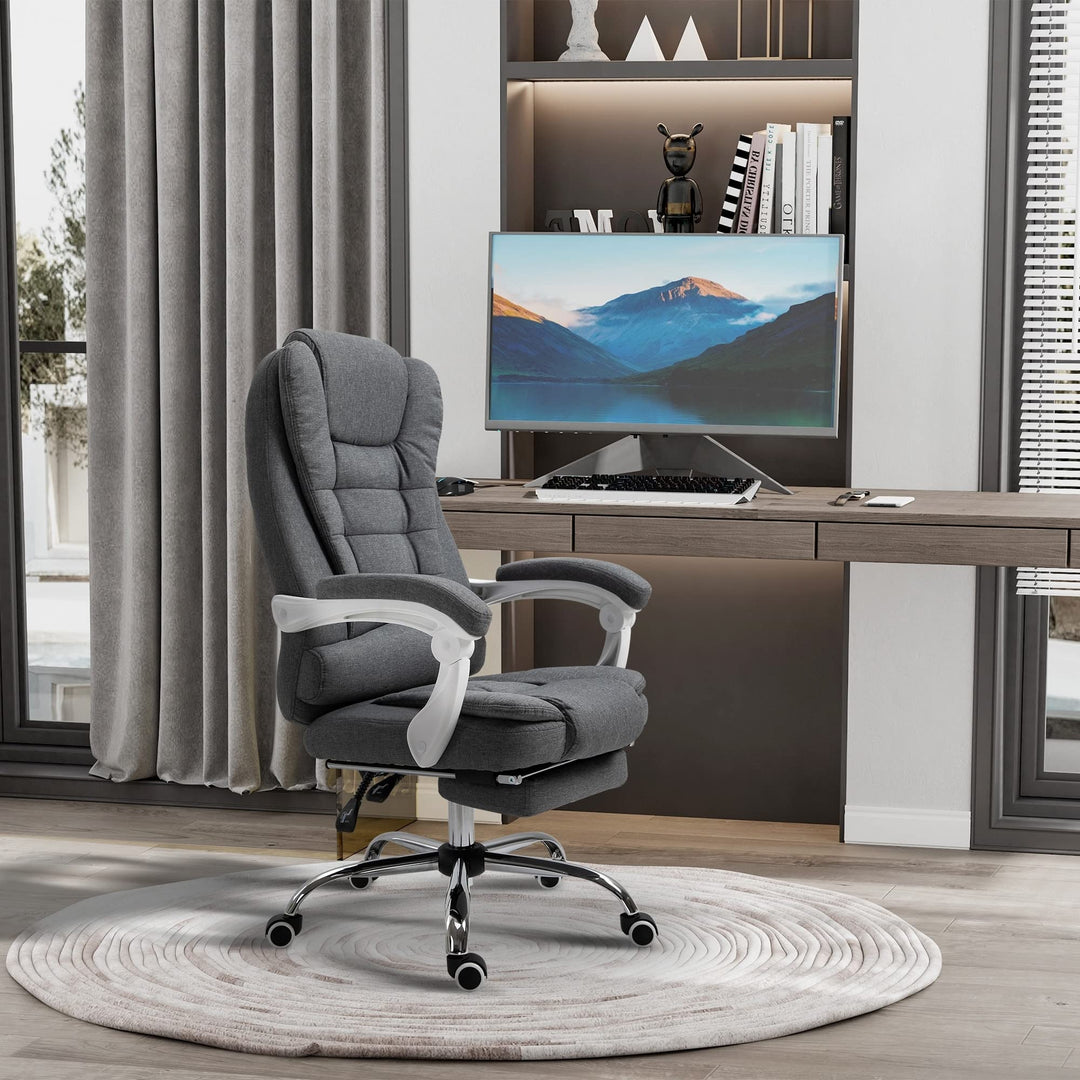 High-Back Executive Office Chair with Footrest Linen-Fabric Computer Padded