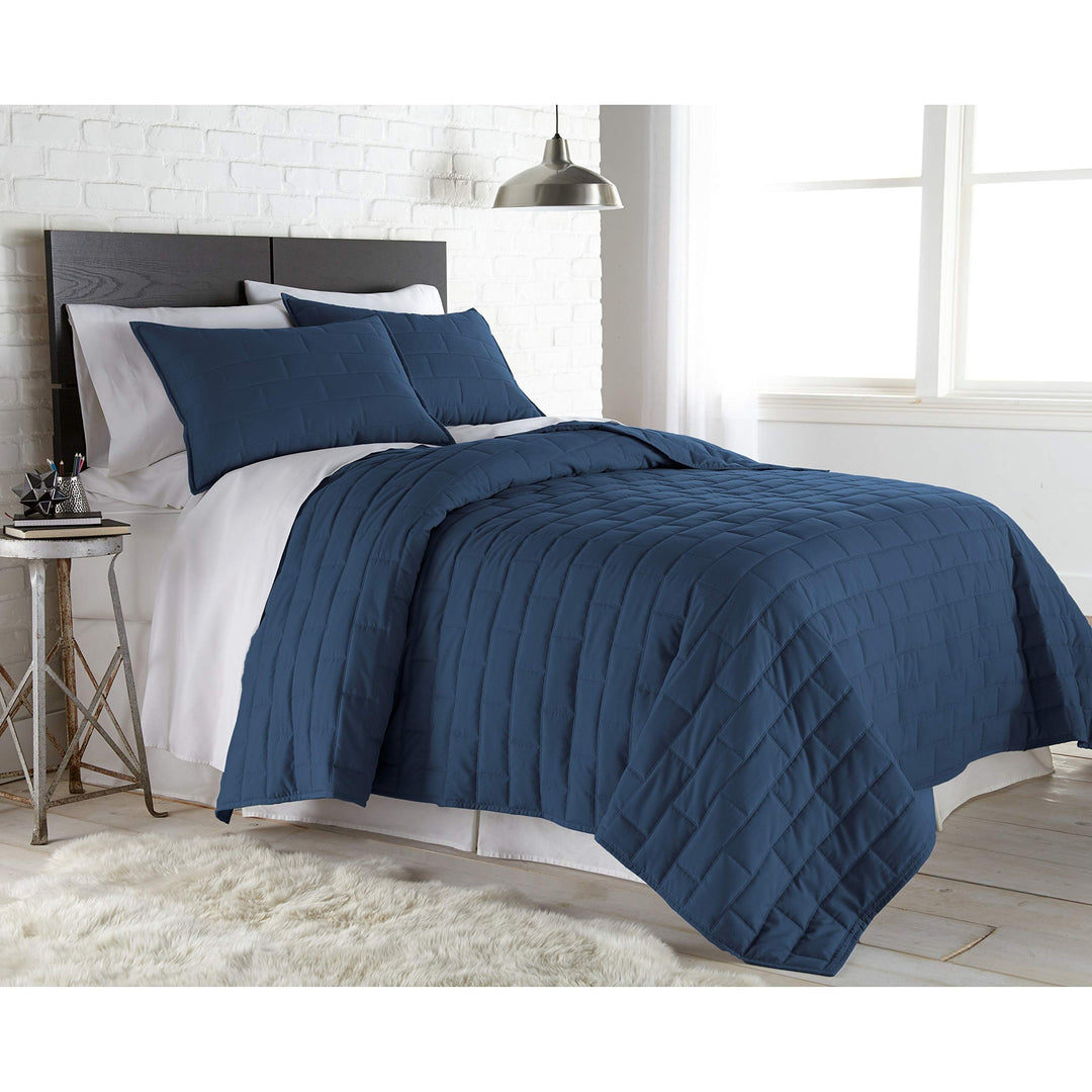 Dark Blue Luxury Microfiber Quilt Set Cali King Lightweight Oversized Bedding Dark Blue - King - Cal King