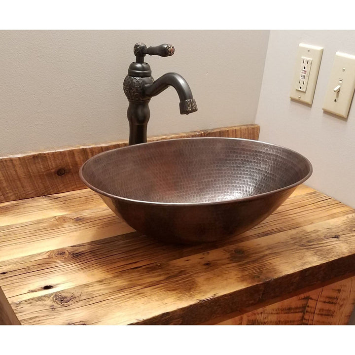 Rustic 17" Oval Copper Bathroom Sink Brown Bronze Finish Hammered