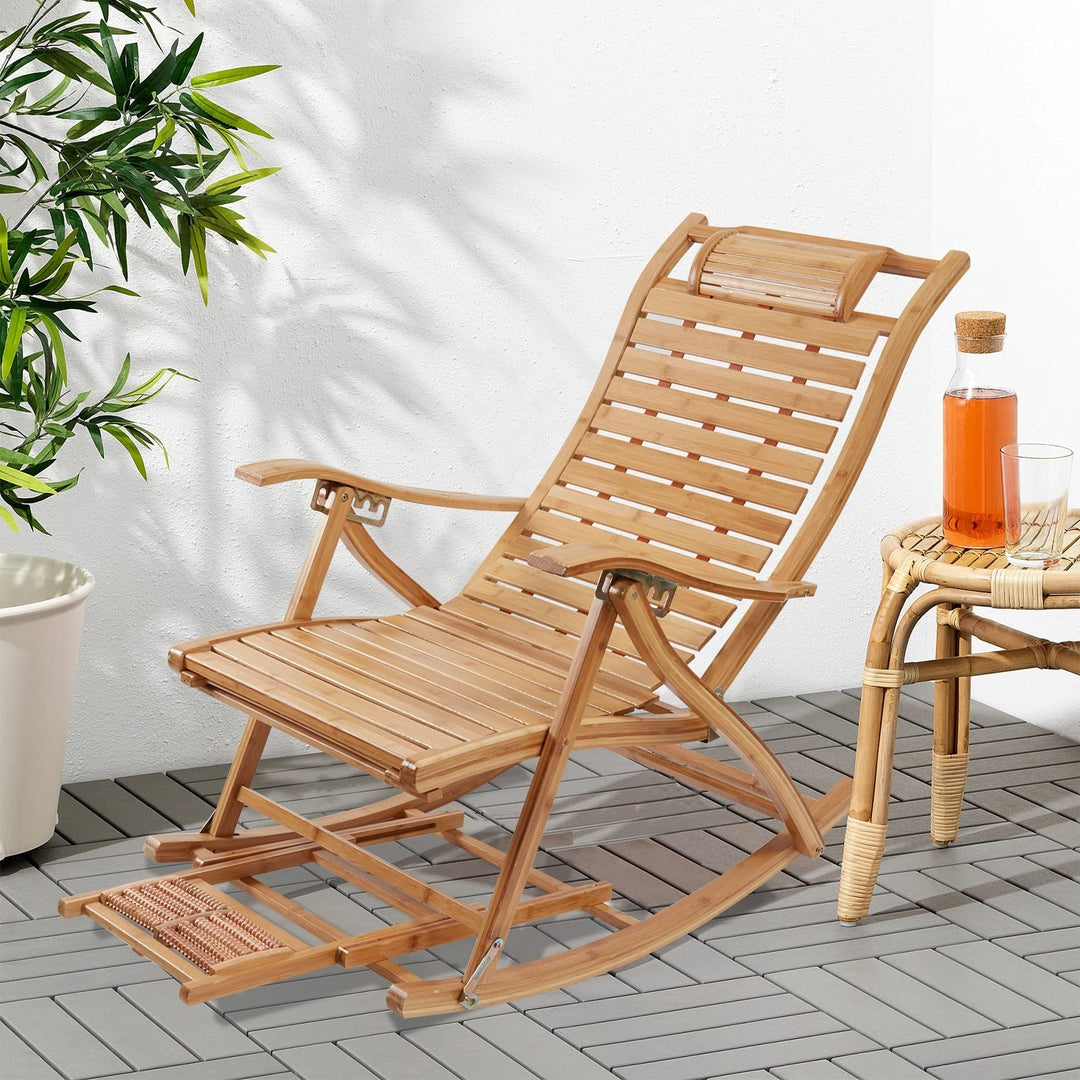 Bamboo Rocking Chairs Sun Lounger Recliners Outdoor Brown Classic Wood Reclining - Diamond Home USA