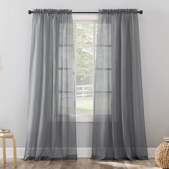 No. 918 Erica Crushed Sheer Voile Rod Pocket Curtain Panel 51" x 84" Charcoal 51 x 84 - Charcoal