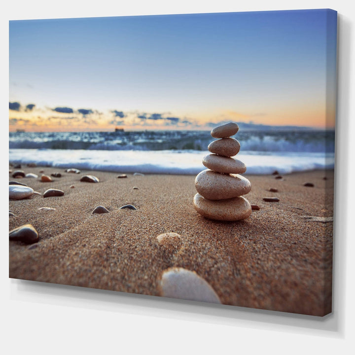 20 X 12 Blue Brown Zen Cairn Stone Canvas Art Spiritual Yoga Chakra Themed - Diamond Home USA