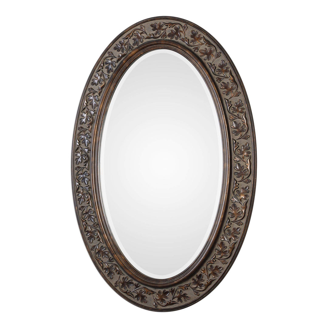 Janelle Transitional Aged Bronze Oval Wall Mirror