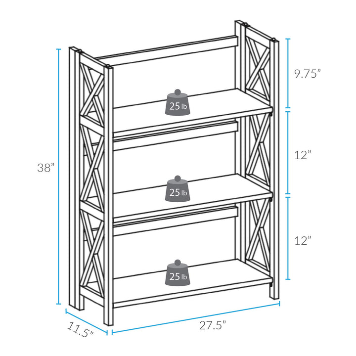 Casual Home Montego 3-Shelf Folding Bookcase White (New)