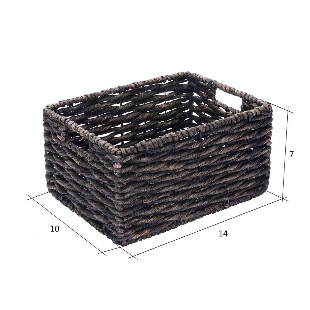 Set Of 2 Rectangle Handmade Twisted Wicker Baskets With Handles (Black) Black