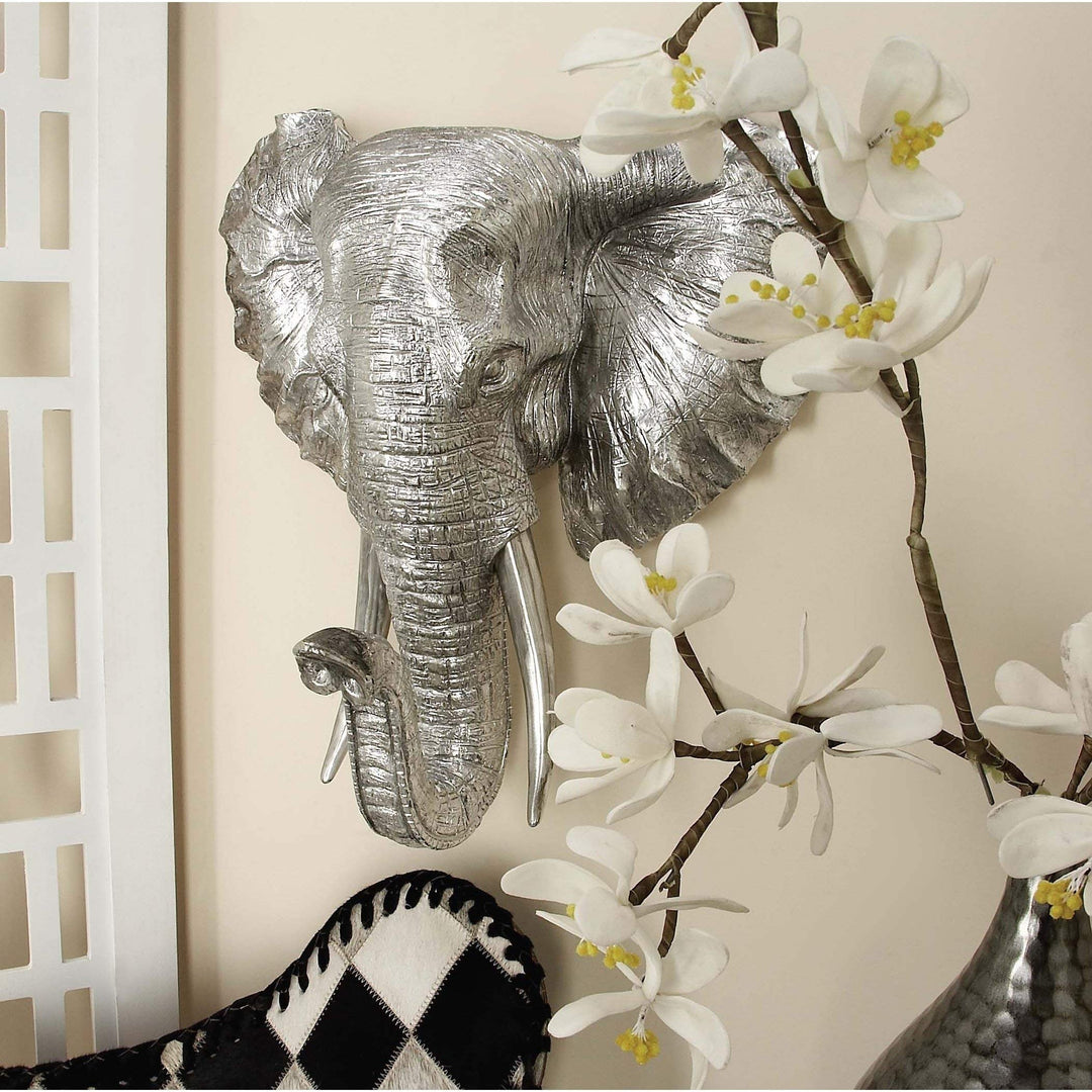 Silver Elephant Plaque Hanging African Decor for Office Safari Sculpture Wall