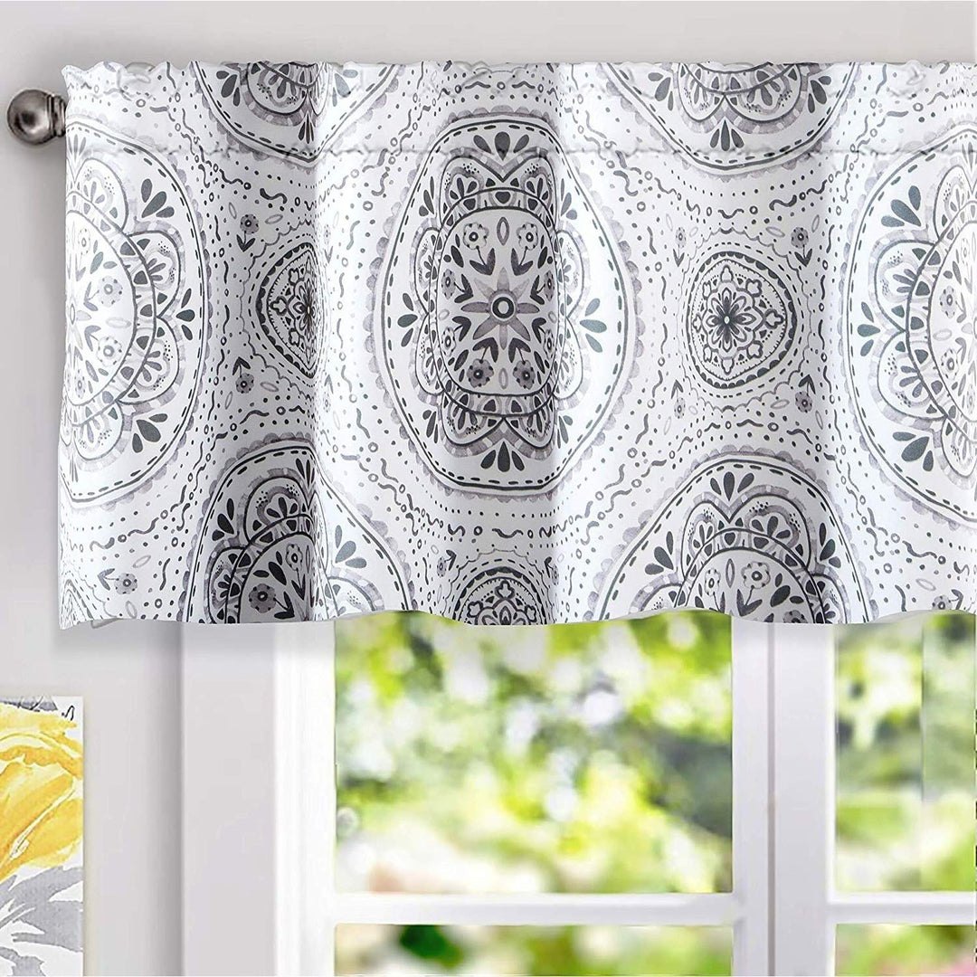 Medallion Pattern Lined Window Valance - 52" Width X 18" Length Grey Farmhouse