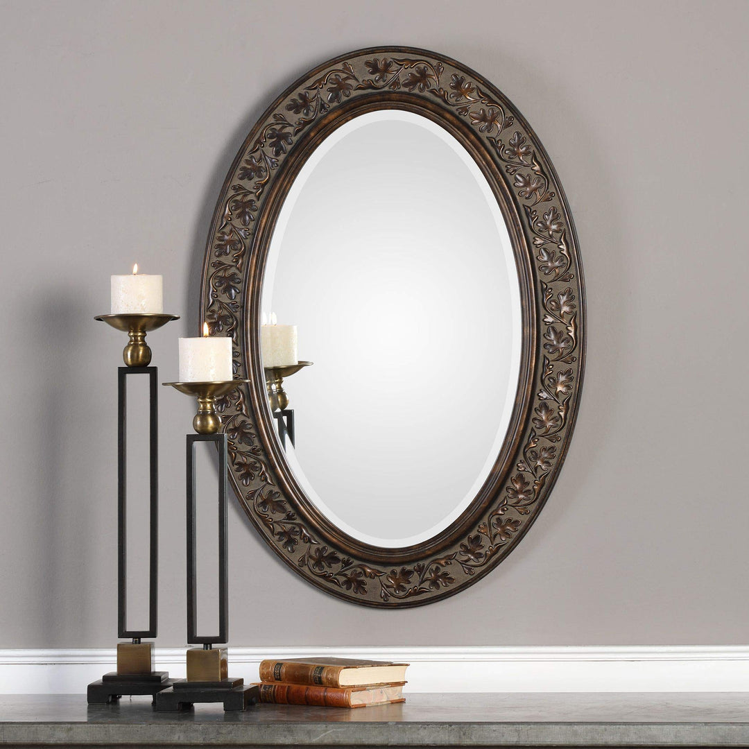 Janelle Transitional Aged Bronze Oval Wall Mirror