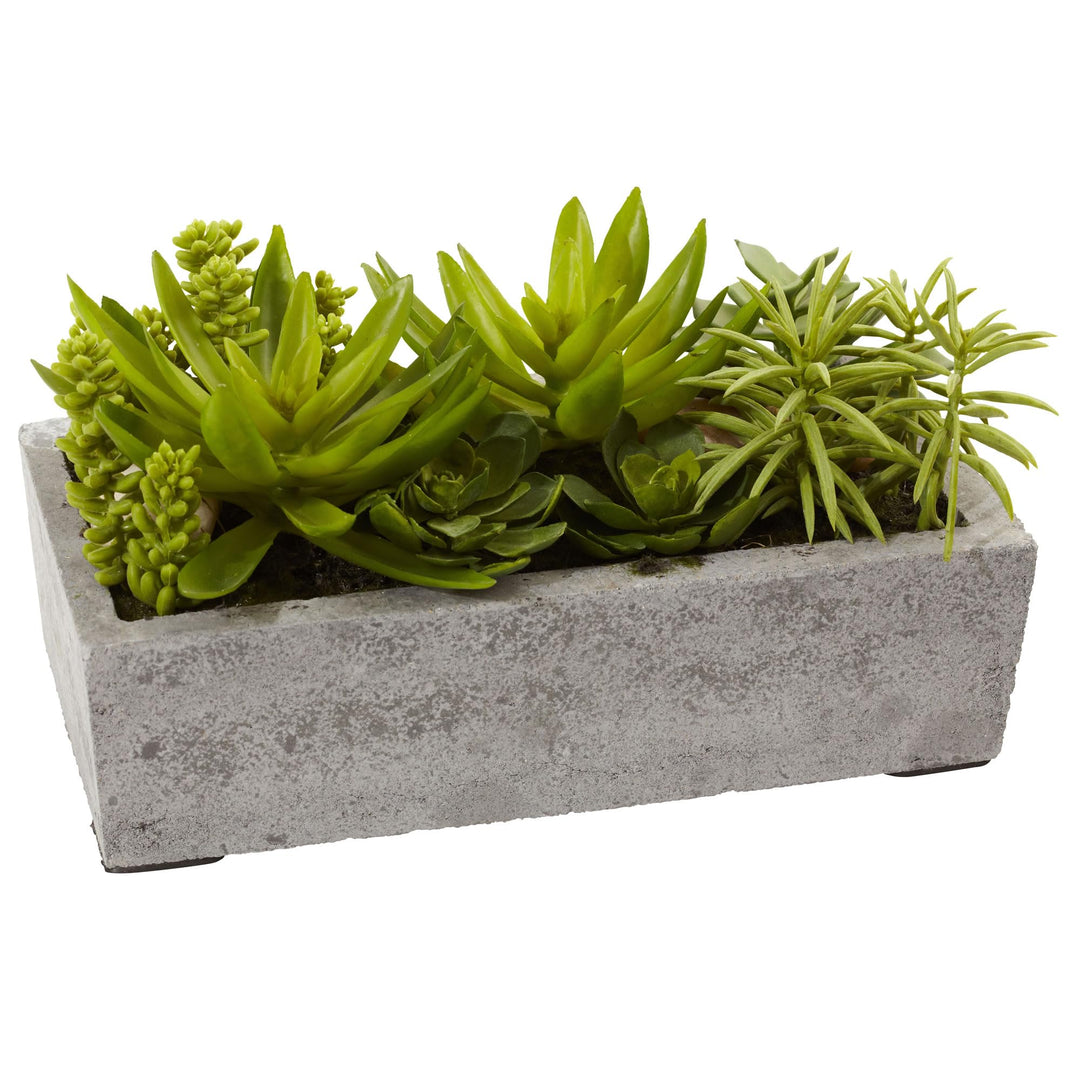 Nearly Natural Home Indoor Decorative Tabletop Succulent Garden with Concrete