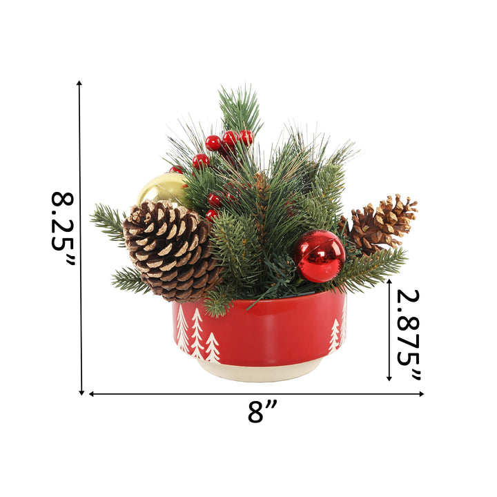 Xmas in 6" Ceramic Reverse Tree Pot Md Red