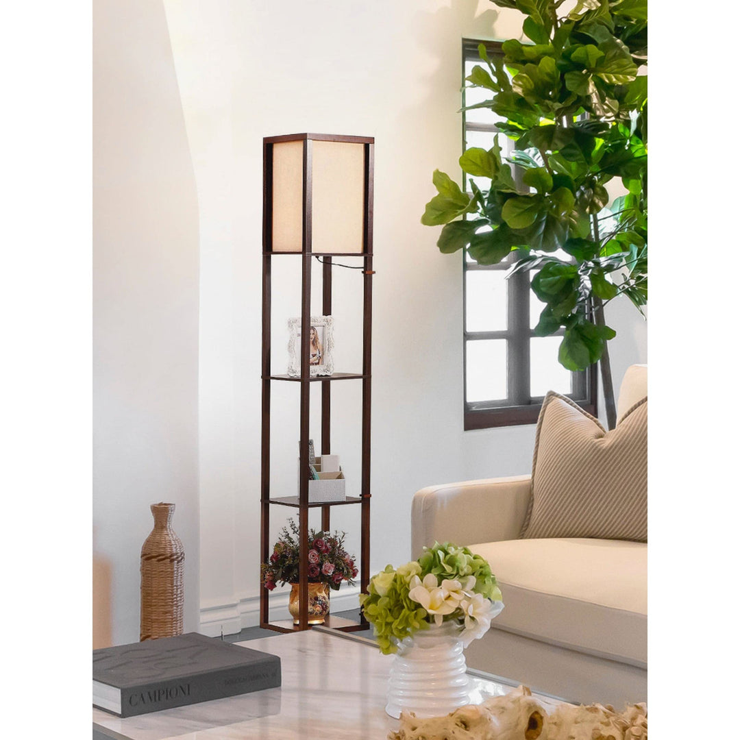 Shelf Led Floor Lamp Brown Traditional Bulbs Included Energy Efficient