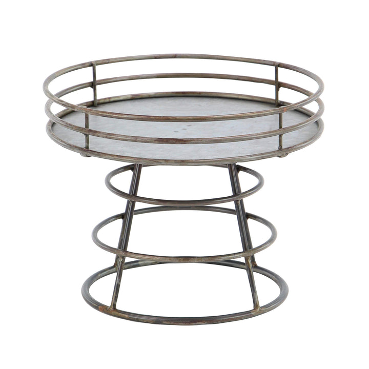 Industrial Iron Round Silver Tray Stand Farmhouse Antique