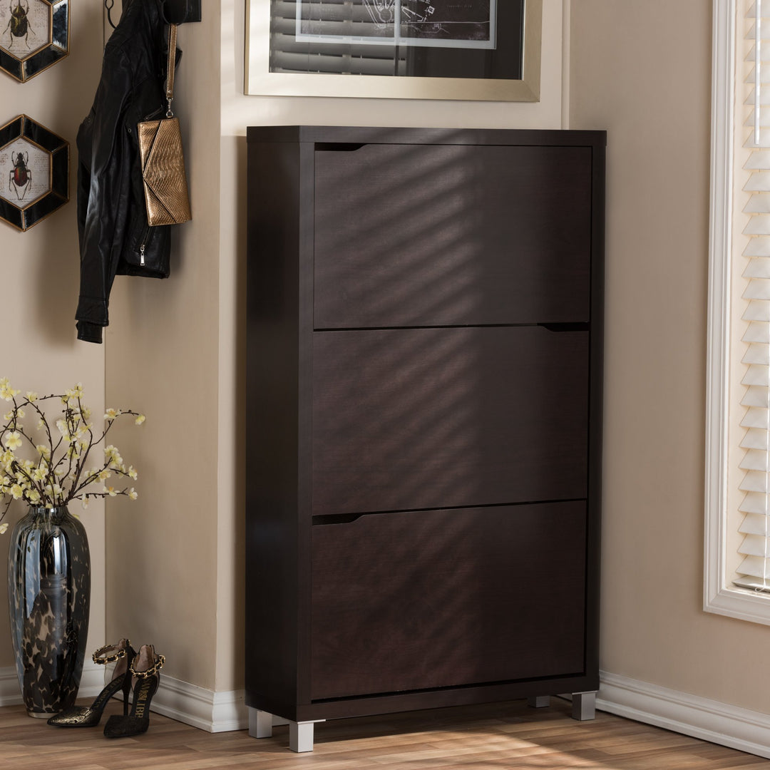 Baxton Studio Simms Modern Shoe Cabinet Dark Brown