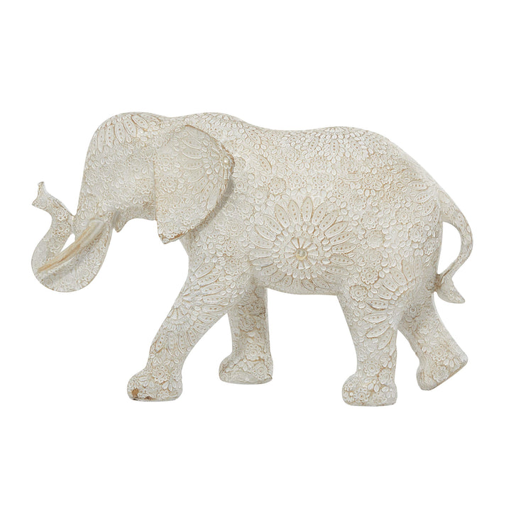 Large White Indian Elephant Sculpture with Rhinestone Accents 5 X 14 9 Cream