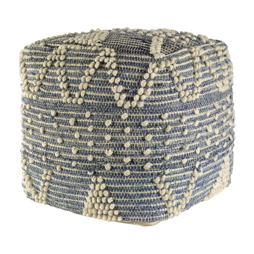 Mercana Handwoven Wool Square Rofi Denim Poufs 16" x 16" x 16" Blue/Ivory