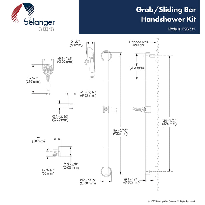 Belanger B90-631 1.25 In. Dia x 36 In. Grab Bar with ADA H Shower Slider