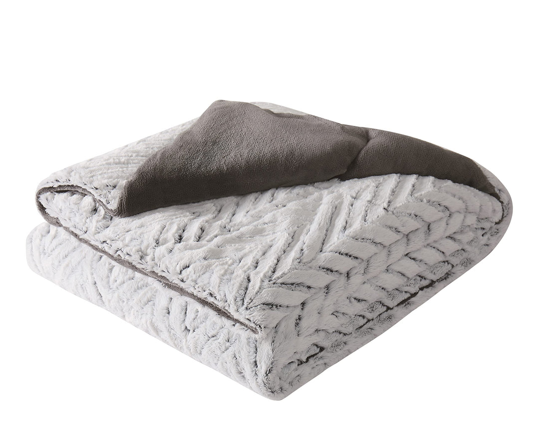 Christian Siriano - Grey Chevron Luxury Faux Fur Filled Throw (60" x 70") - Gift