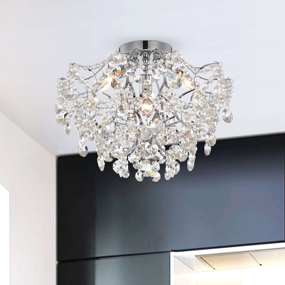 The Lighting Store Dalia Elegant Indoor 3-Light Chrome Crystal Flush Mount