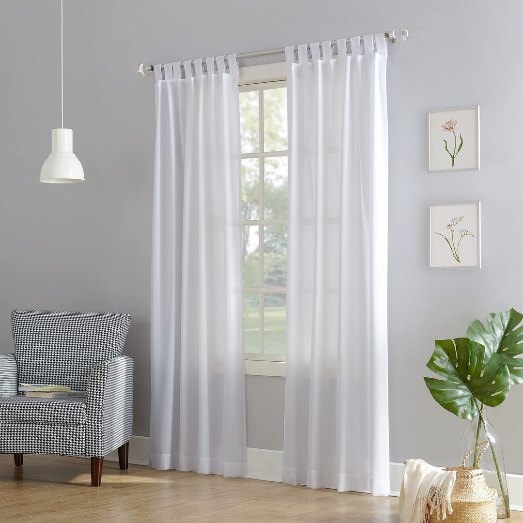 No. 918 Trevor Heathered Texture Semi-Sheer Tab Top Curtain Single Panel 40" x 40" x 63" - White