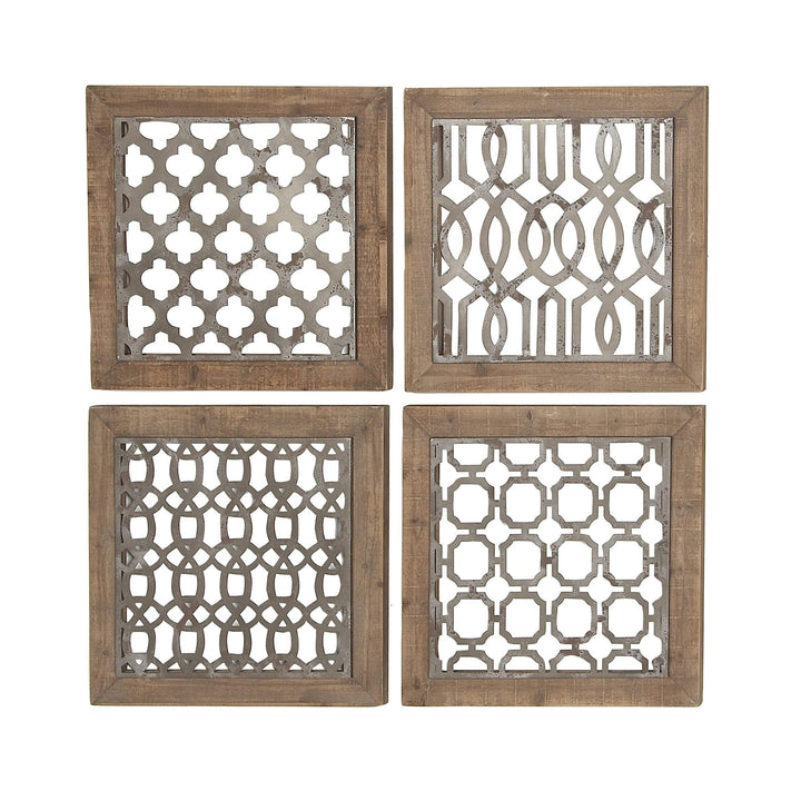 Set of 4 Traditional 19 Inch Brown and Black Geometric Wall Decor Wood