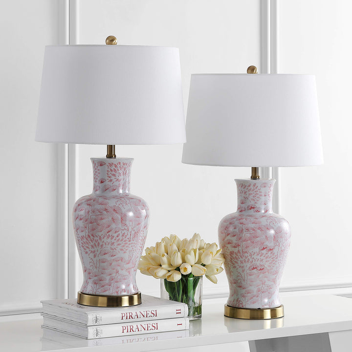 SAFAVIEH Lighting Collection Calli Pink/ White Chinoiserie 28-inch Bedroom