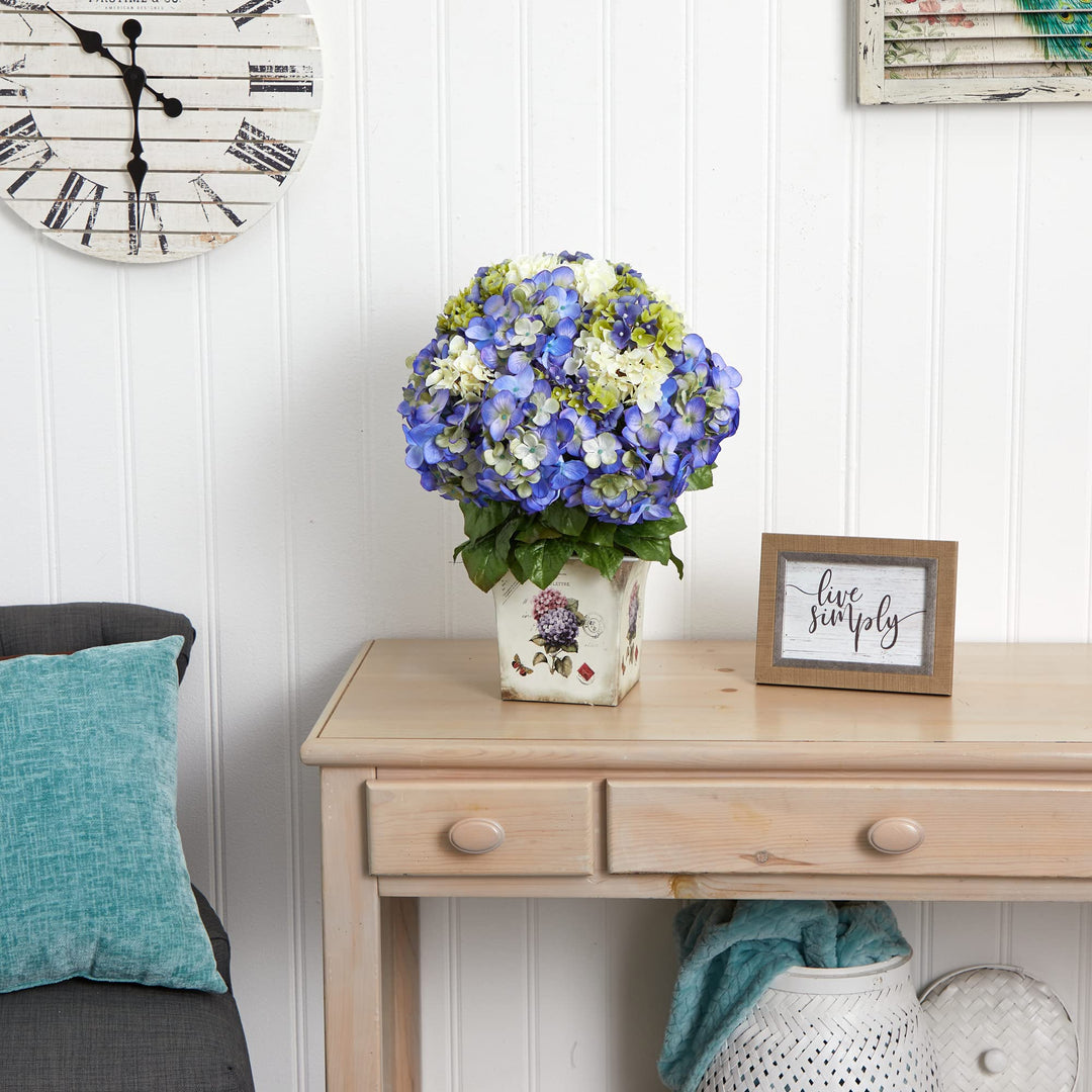 Nearly Natural Mixed Hydrangea with Floral Planter