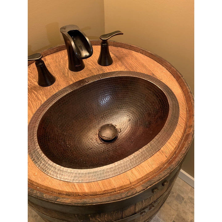 19" Oval Copper Bathroom Sink Drop in Or Under Mount with Pop-up Drain X 14"