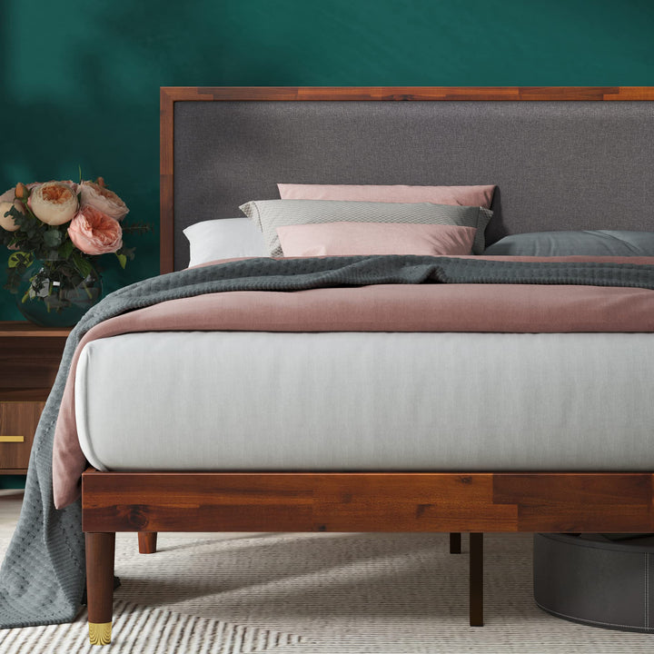 ZINUS Raymond Wood Platform Bed Frame with Adjustable Upholstered Headboard Queen