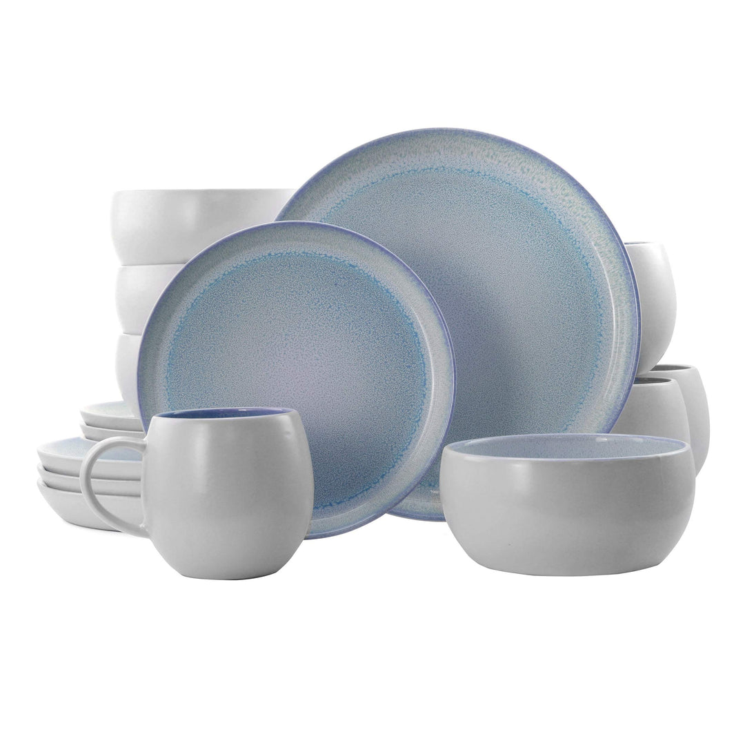 16 Piece Stoneware Dinnerware Set in Blue Solid Casual Round Microwave Safe