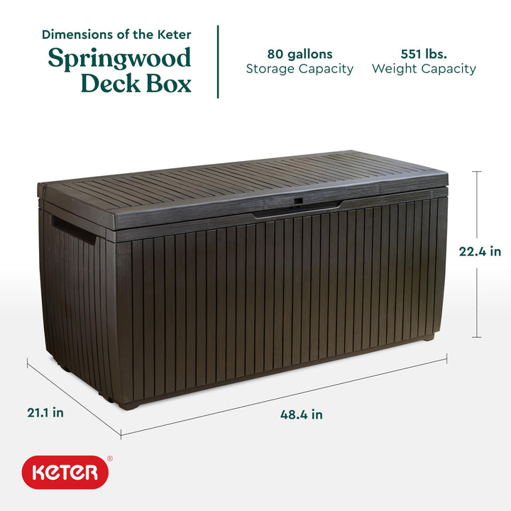 Keter Springwood 80 Gallon Resin Outdoor Storage Box for Patio Furniture