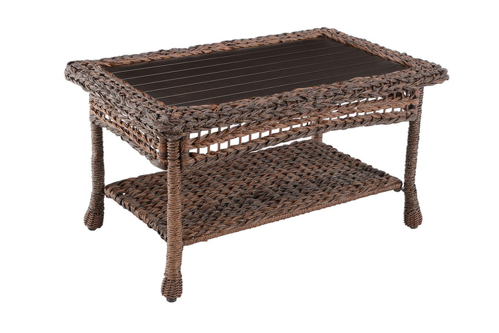 W Unlimited Modern Concept Faux Sea Grass Resin Rattan Coffee Table Dark Brown