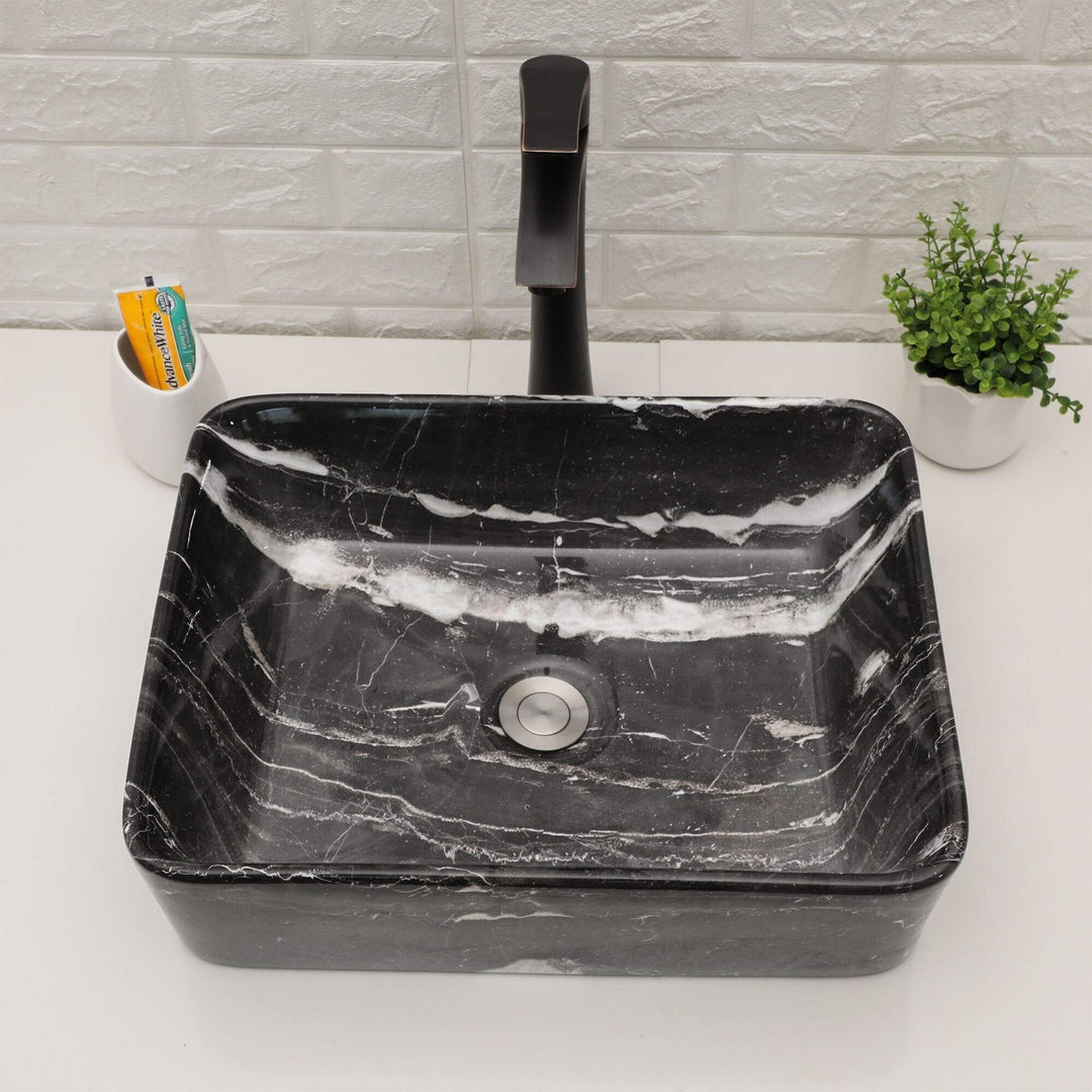 19"x15" Rectangular Marble Ceramic Bathroom Vessel Sink Art Basin Black - Diamond Home USA