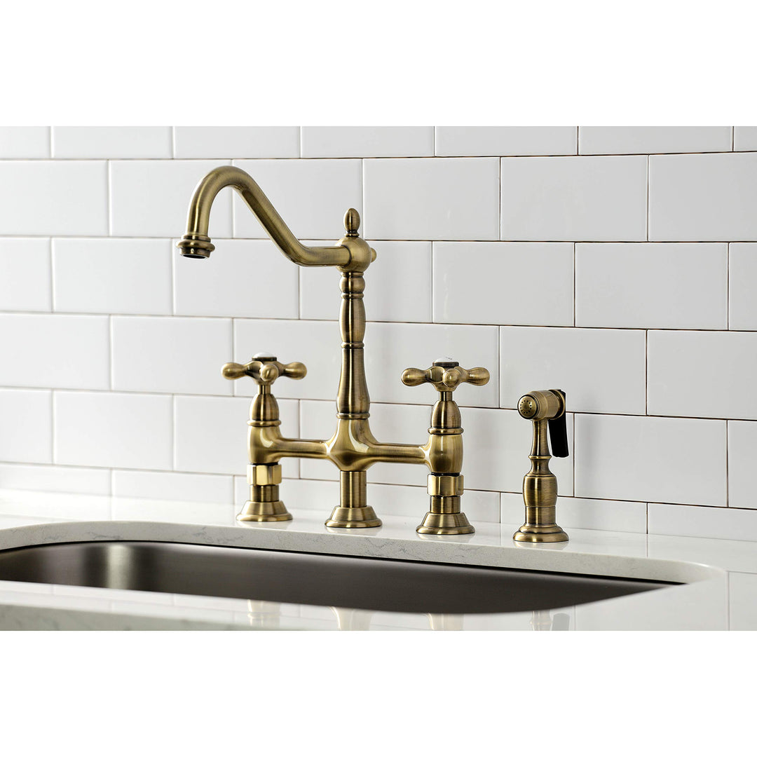 Kingston Brass Heritage 8" Center Kitchen Faucet with Side Sprayer Polished