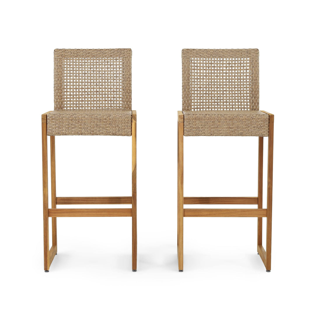 Christopher Knight Home Elon Outdoor Barstools - Wicker and Acacia Wood -