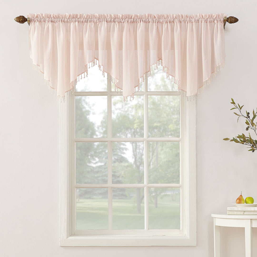 No. 918 Erica Crushed Voile Ascot Beaded Sheer Rod Pocket Curtain Valance 51x24 - Blush