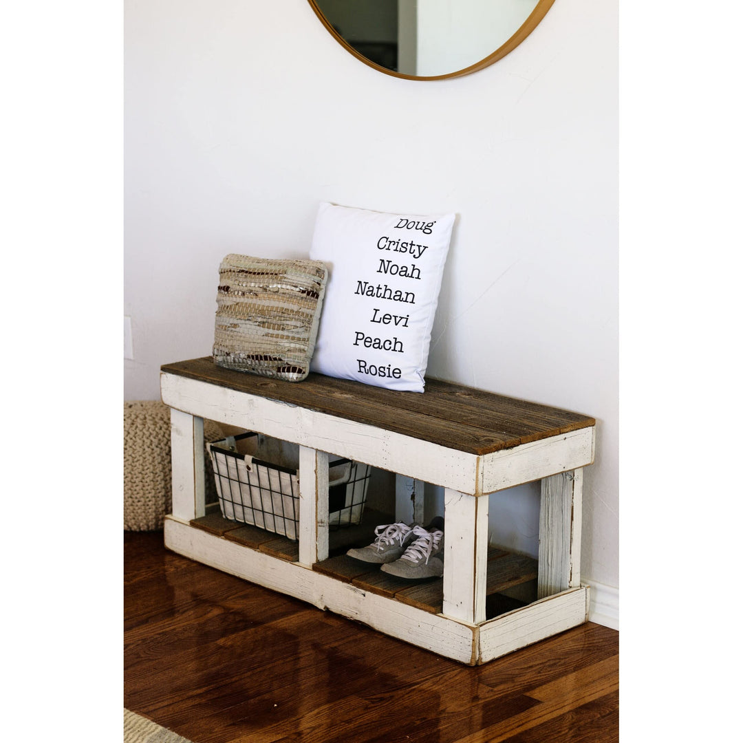 White Combo Storage Bench Farmhouse Rectangular Reclaimed Wood Natural Finish